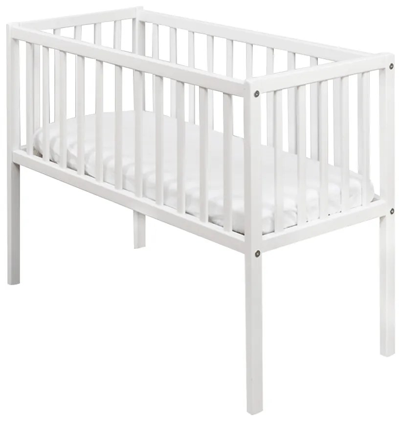 Patut mic, co-sleeping din lemn, Classic Alb 90 x 40 cm