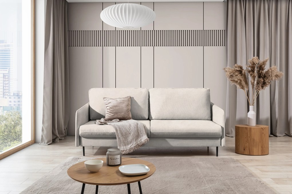 Canapea extensibilă cu funcție de dormit Taila - țesătură bej Loft 01 / picioare negre