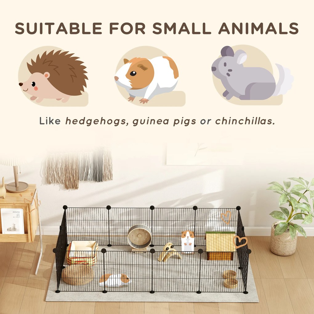 PawHut Țarc Modular pentru Animale de Companie de Talie Mică cu Panouri și Accesorii, 140x70x35 cm, Negru | Aosom Romania