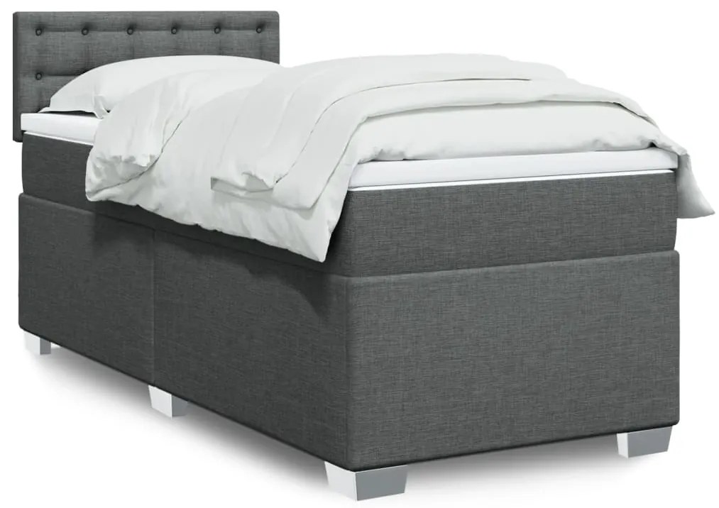 vidaXL Pat box spring cu saltea, gri închis, 80x200 cm, textil