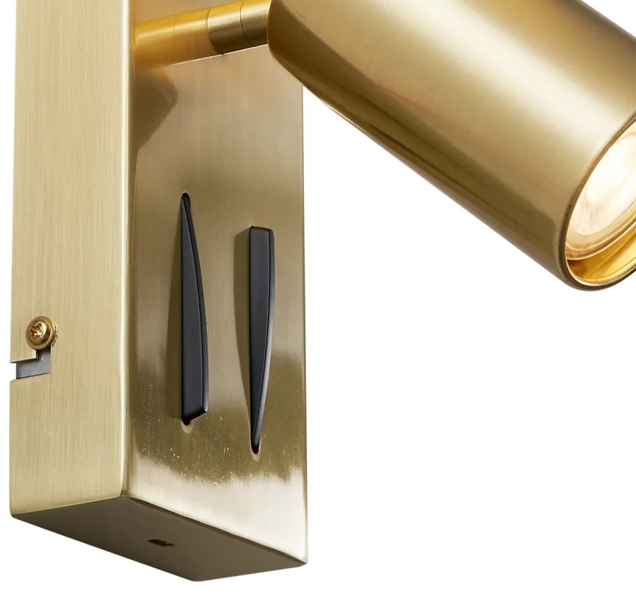 Lampă de perete modernă din alamă cu 2 lumini, reglabilă, cu port USB-C - Lesly