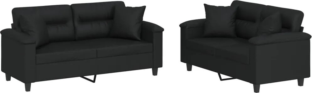 vidaXL Set de canapele cu perne, 2 piese, negru, piele ecologică