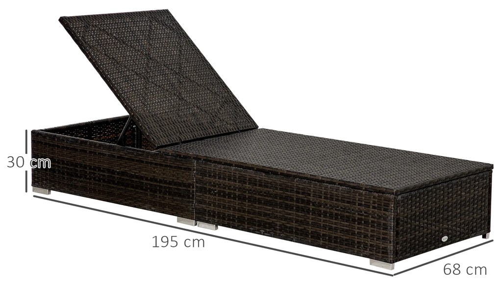 Outsunny Sezlong pentru Plaja din Ratan PE cu Spatar Rabatabil in 5 Pozitii, Sezlong de Gradina cu Perne Detasabile, Maro | Aosom Romania