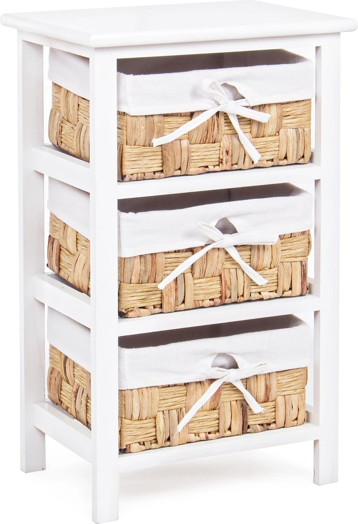 Comoda 3 sertare lemn rattan alb natur 38 cm x 27 cm x 61h