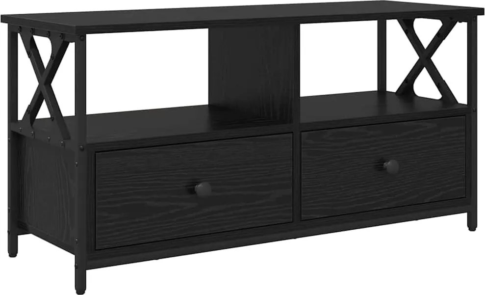 vidaXL Cabinet TV Stejar Negru 90 x 33 x 45 cm Lemn ingineresc și oțel