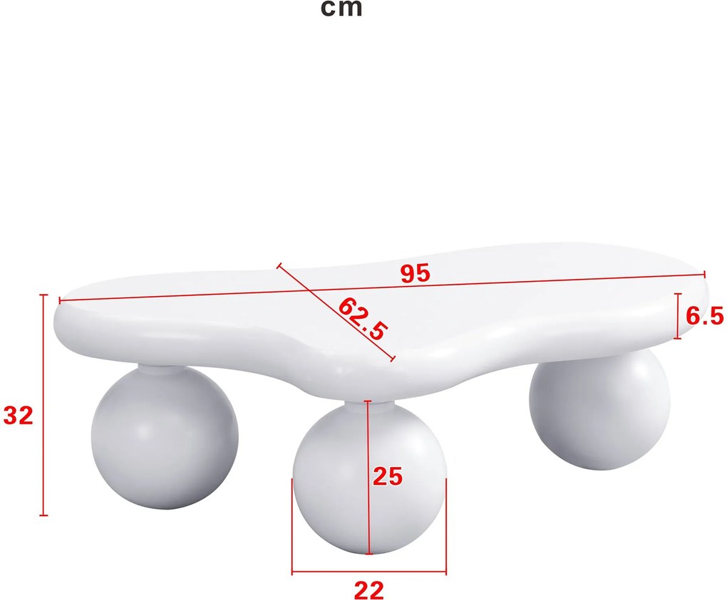 Masă de cafea în stil de nor, cu iluminare LED și design cu picioare rotunde, 95x62,5x32 cm, Alb