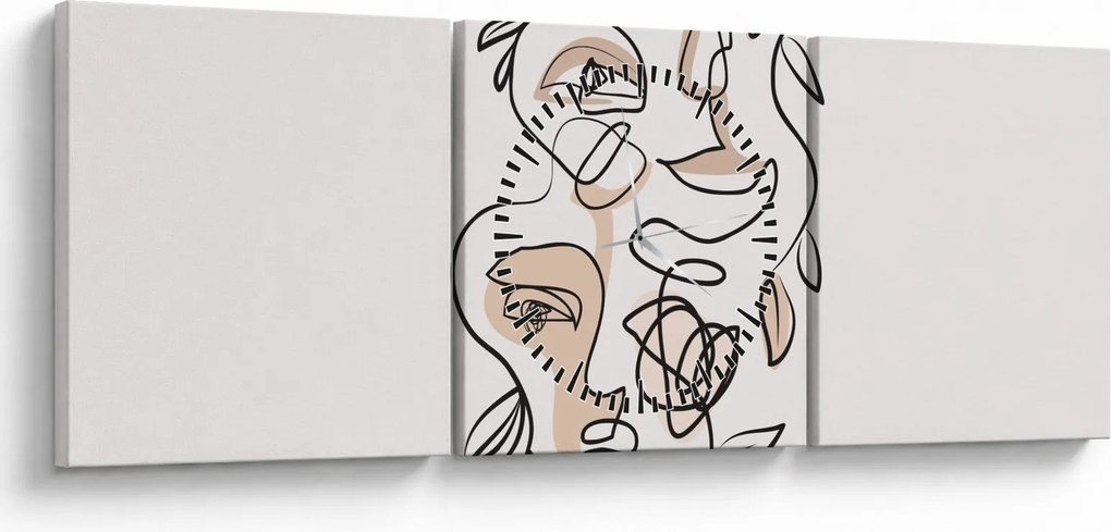 Tablou - Line art facials (cu ceas) (90x30 cm)