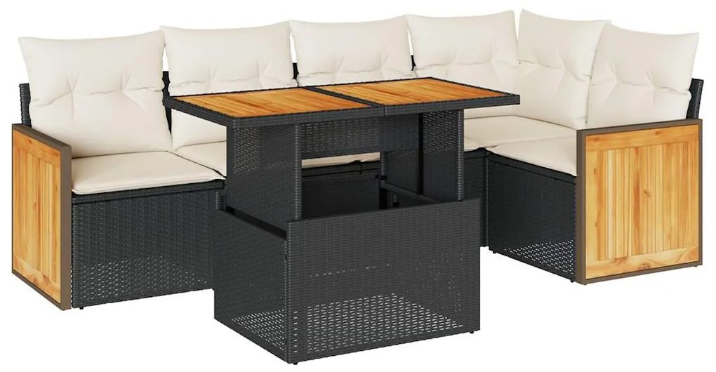 3327710 vidaXL Set mobilier grădină perne 6 piese negru poliratan/lemn acacia