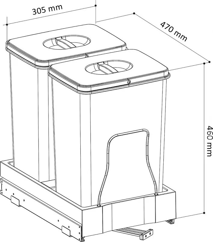 Cos gunoi incorporabil Patty 45 Automatic Ecomax, colectare selectiva, gri antracit, 2 x 20 l Polipropilena Metal, 450 mm, L:305 mm; A:470 mm; H:460