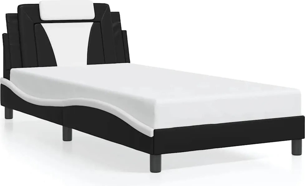 vidaXL Cadru de pat Viana fără saltea negru și alb 100x200cm piele artificială