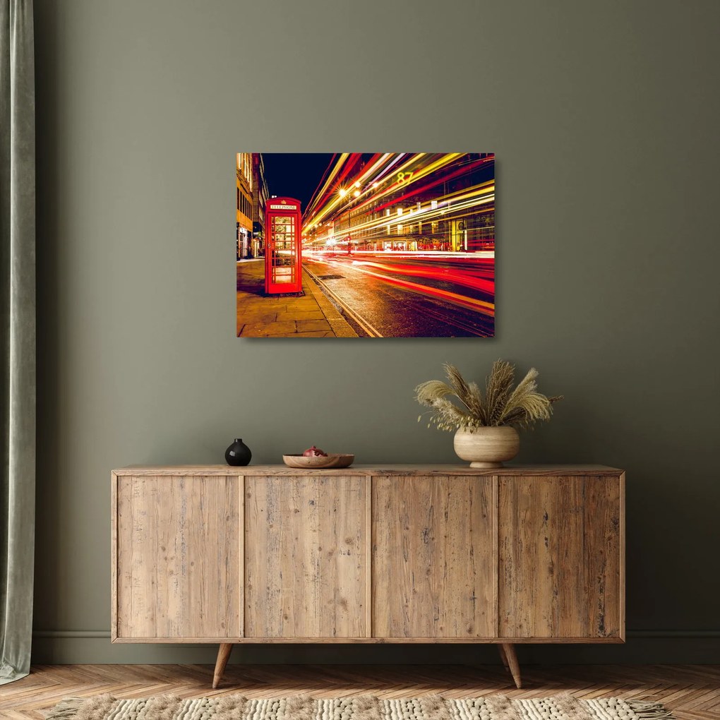 Tablou pe sticlă cu căsuța telefonică roșie din Londra (70x50 cm)