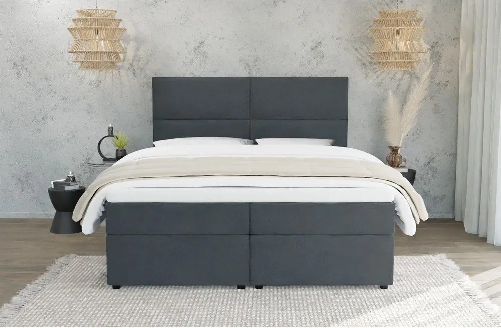 Pat boxspring gri cu spațiu de depozitare 180x200 cm Rico – Ropez