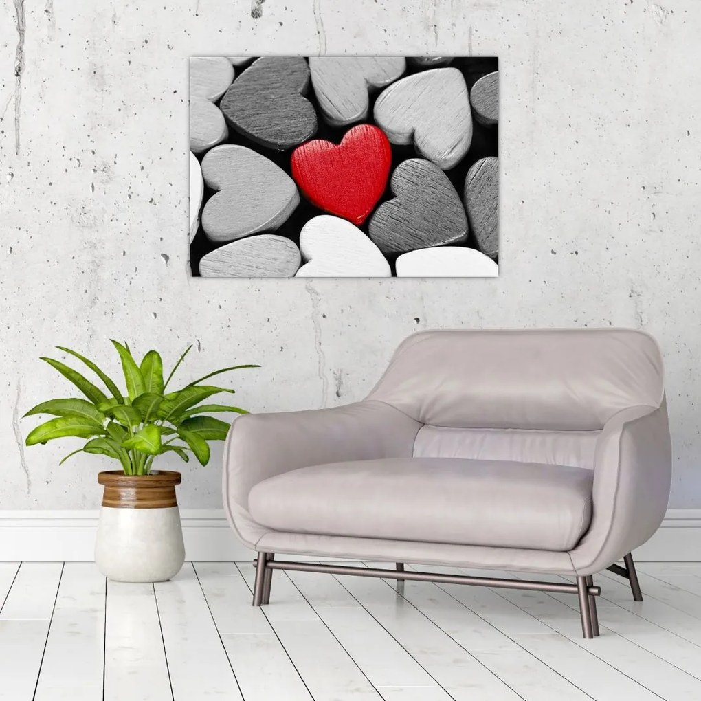 Tablou cu inimioare din lemn (70x50 cm)