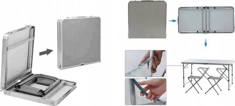 Masă de camping cu 4 scaune cu motiv din lemn