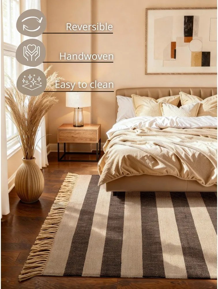 Covor negru/crem reversibil/țesut manual din iută 200x300 cm Playa – Hanse Home