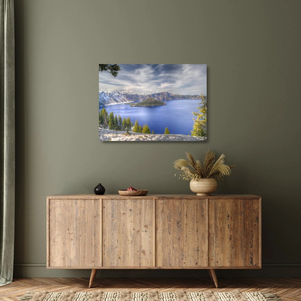 Tablou pe sticlă lacul montan (70x50 cm)