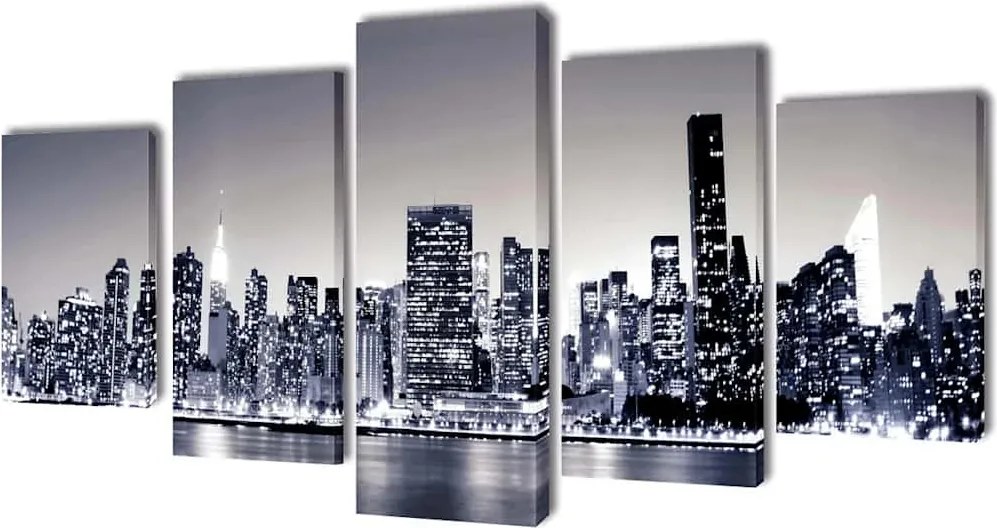 vidaXL Set de tablouri pânză, monocrom, imprimeu New York Skyline, 100x50 cm