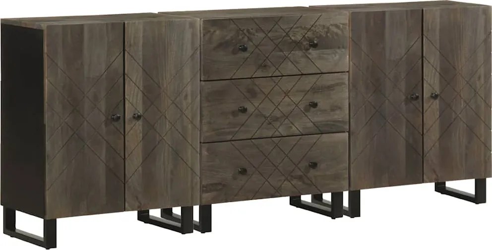 vidaXL Bufete 3 buc Negru 60x33x75 cm lemn masiv de mango