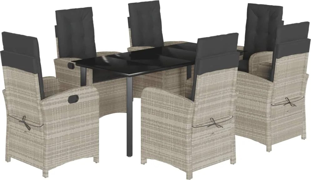 vidaXL Set mobilier de grădină cu perne, 7 piese gri deschis poliratan