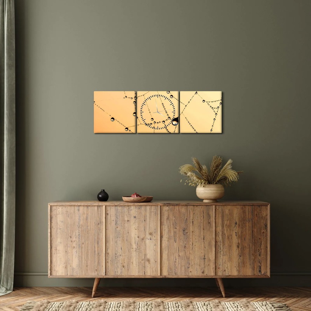 Tablou cu pânză de pâianjen cu rouă (cu ceas) (90x30 cm)