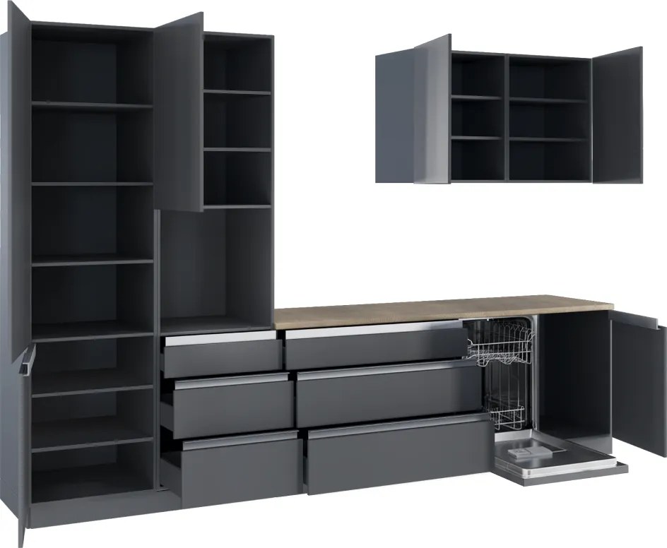 Mobilier de bucătărie, 3,3 m, antracit mat/antracit, ASTI 330