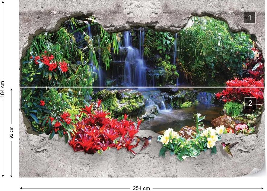 Fototapet GLIX - Waterfall Forest 3D Hole In Wall + adeziv GRATUIT Tapet nețesute - 254x184 cm