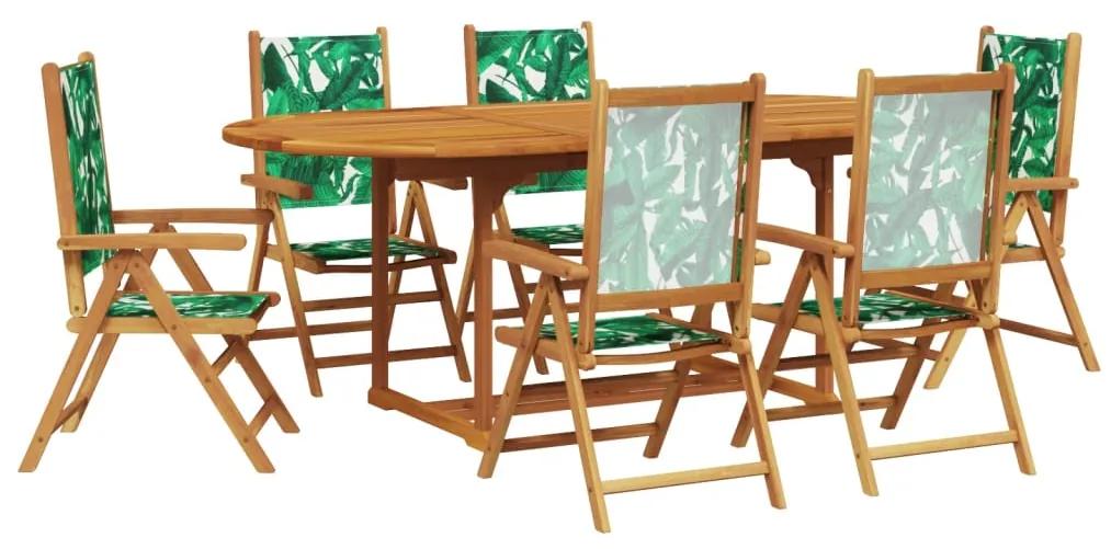 3281728 vidaXL Set mobilier de grădină 7 piese textil model frunze/lemn masiv