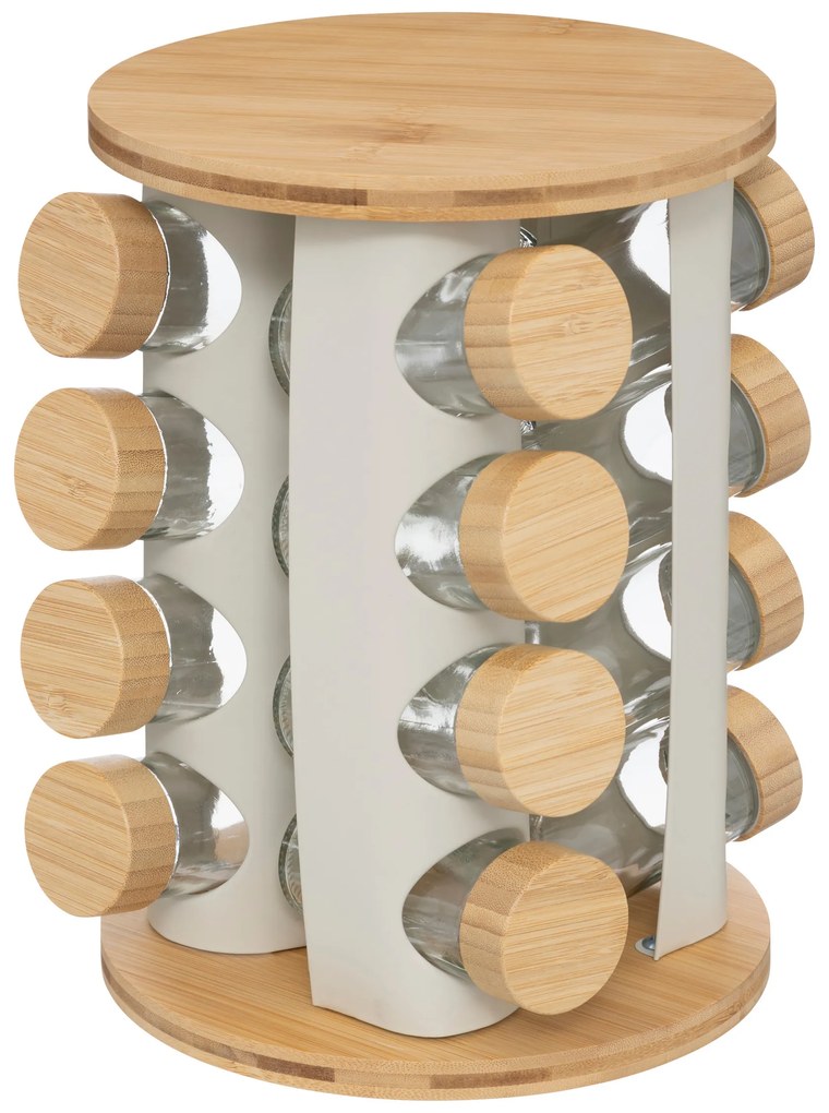 Suport rotativ pentru condimente SENSIA, 13 borcane cu capace din bambus