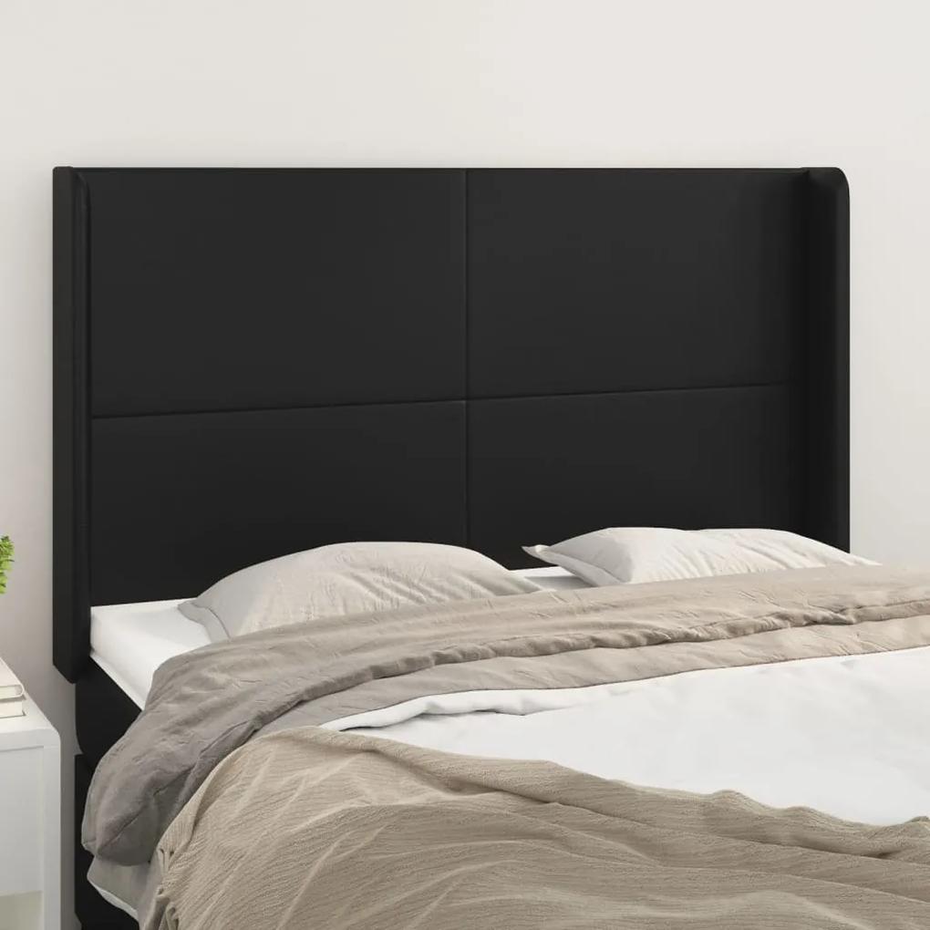 Tablie de pat cu aripioare, negru, 147x16x118 128 cm, piele eco 1, Negru, 147 x 16 x 118 128 cm