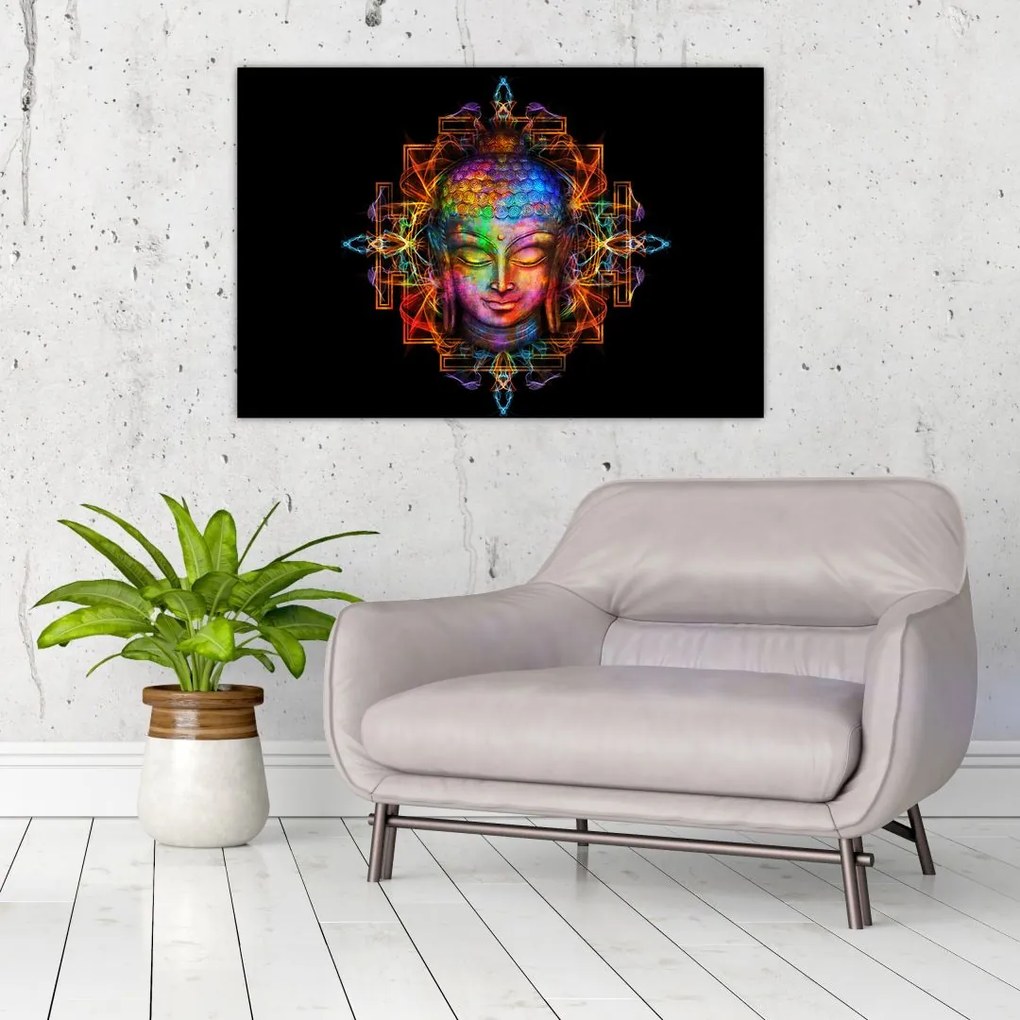 Tablou - Bustul lui Buddha în culori neon (90x60 cm)