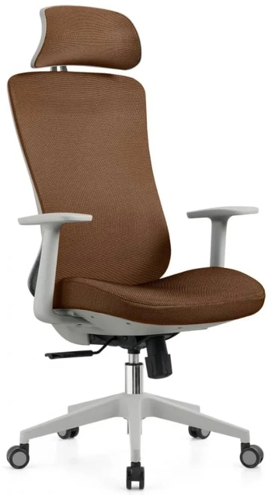RESIGILAT- Scaun ergonomic, cu înclinare sincronizată, suport lombar si tetiera reglabile, rotativ, tapițerie din mesh si textil, căptușeală din spumă, cadru PP, Portocaliu/Gri