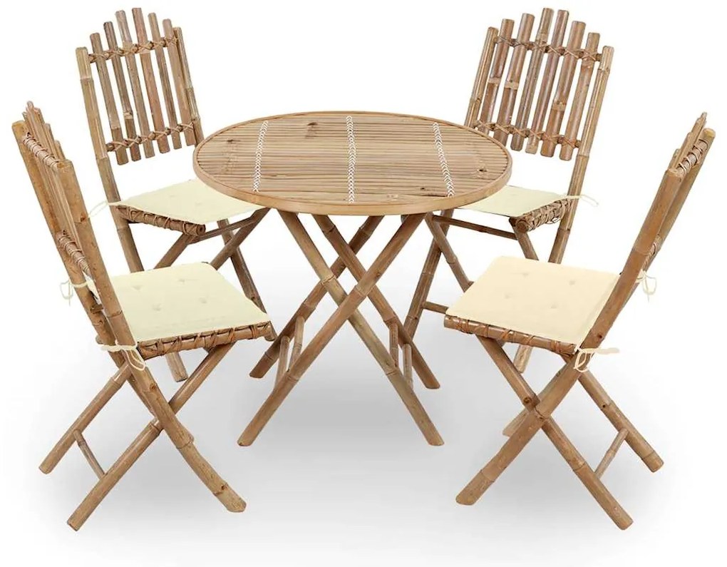 vidaXL Set mobilier de exterior pliabil, cu perne, 5 piese, bambus