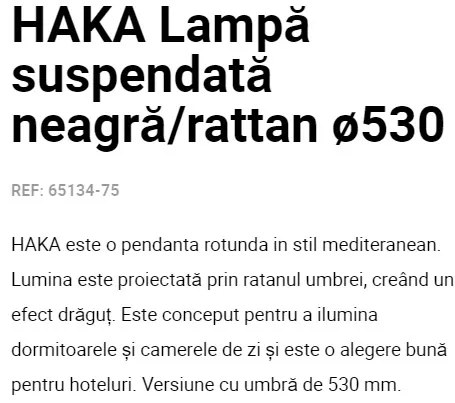 Lustra / Pendul suspendat design natural din ratan HAKA 53cm
