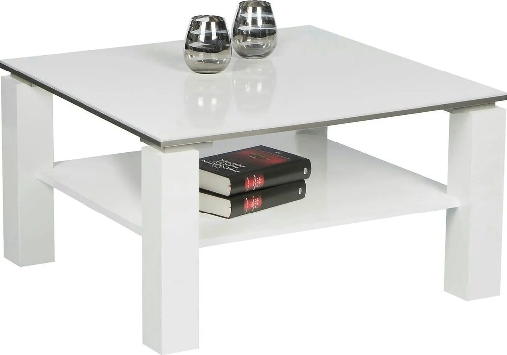 Masuta cafea Romy mini, alb lucios, PAL melaminat, 75x75x41 cm