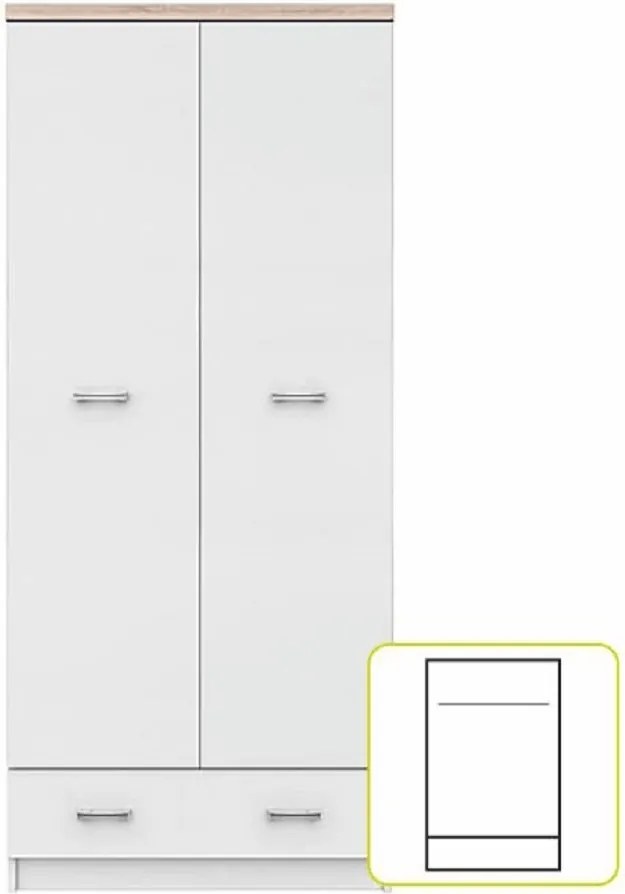Dulap cu două uşi 2D1S, alb/stejar sonoma, TOPTY TYP 01