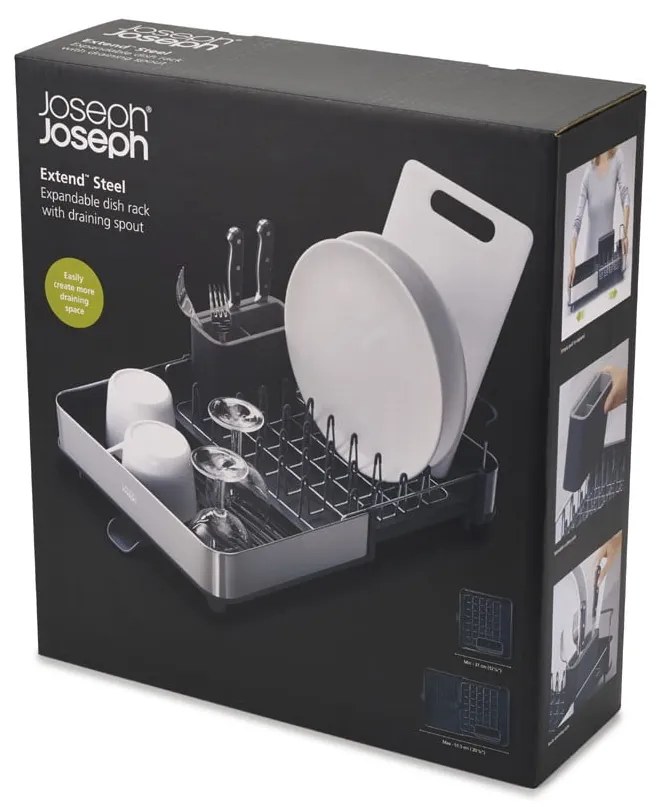 Scurgător de vase gri închis ajustabil din oțel inoxidabil 36x32 cm Extend Steel – Joseph Joseph