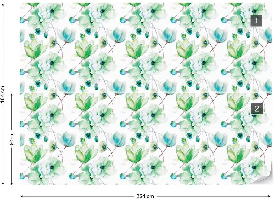 Fototapet GLIX - Magnolia Flowers Pattern Green + adeziv GRATUIT Tapet nețesute - 254x184 cm