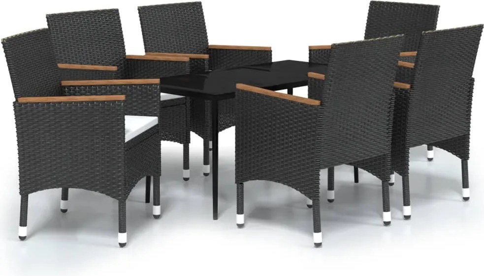 vidaXL Set de masă pentru grădină, 7 piese, cu perne, negru
