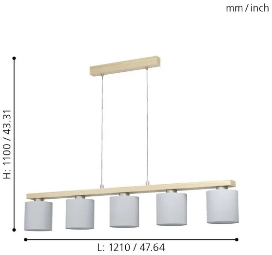 Eglo 901291 - Candelabru suspendat pe cablu CASTRALVO 5xE27/28W/230V