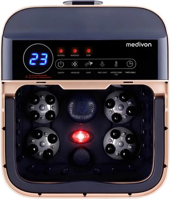 Resigilat: Cadita cu hidromasaj Medivon Hydro Foot Spa, 520W, 20L, 35-48°C, Mod Surf, Telecomanda, Lumina infrarosie, Afisaj, Albastru inchis / Auriu