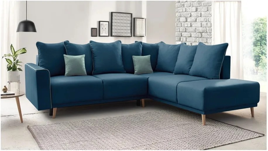 Colțar extensibil cu șezlong pe partea dreaptă Bobochic Paris Mola L, albastru navy