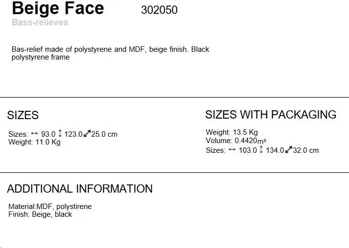 Tablou / Basorelief decoratiune perete Beige Face 90X120cm