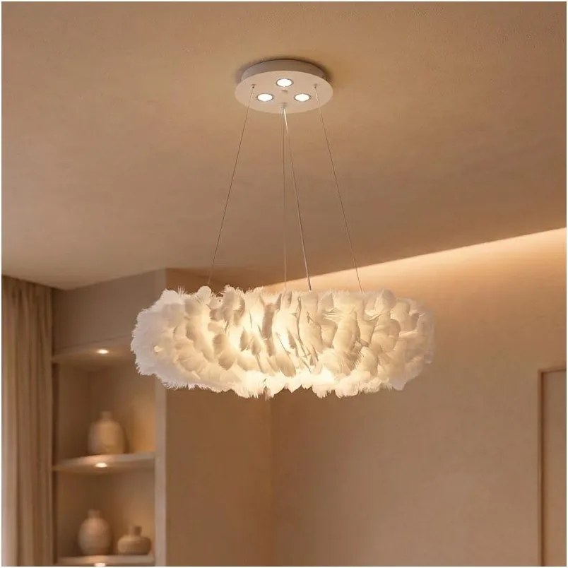 Brilagi - Lustru LED pe cablu FEATHER 3xE27/40W/230V + 3xLED/3W diam. 50 cm alb