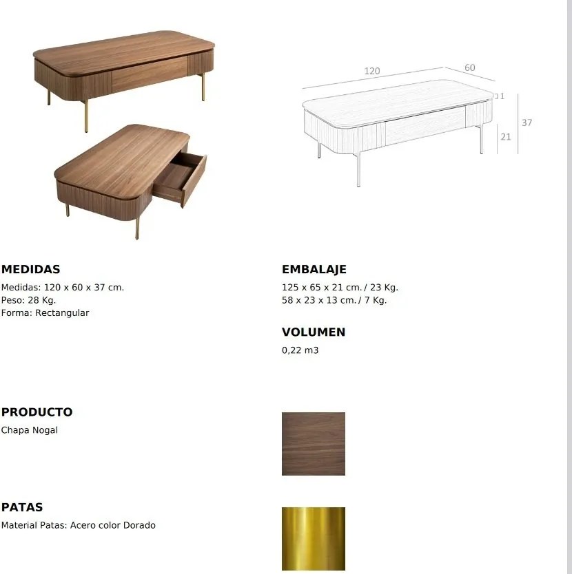 Masuta de cafea moderna design LUX Wood and Gold