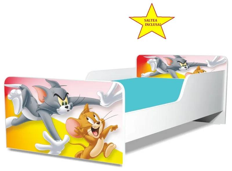 Pat junior Tom si Jerry, cu saltea, 180x80 cm