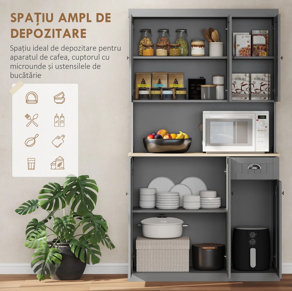 HOMCOM Dulap de Bucătărie cu Spațiu de Depozitare, 71" Alb | Aosom Romania