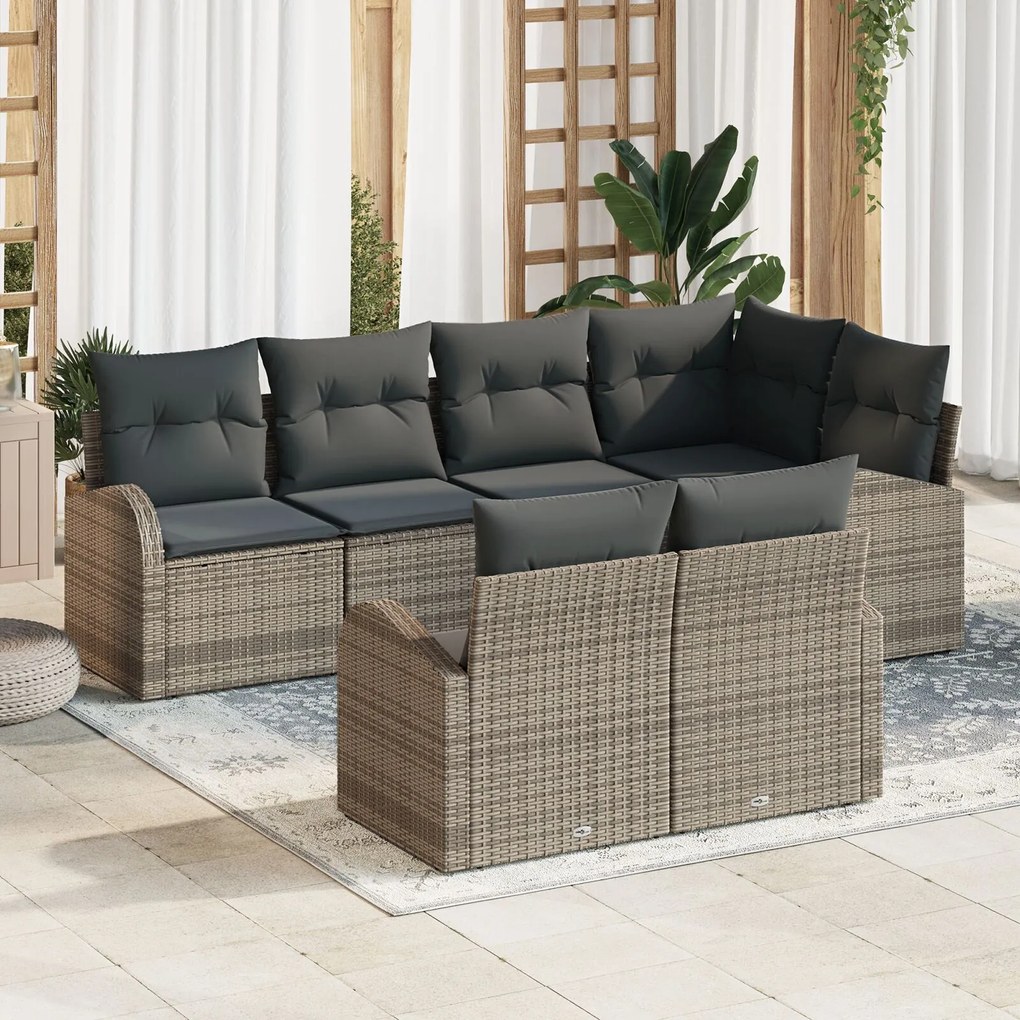 vidaXL Set de canapele pentru grădină cu pernă 7 pcs Gri Rattan poli