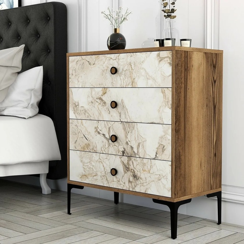 Comodă Lizbon White and Walnut