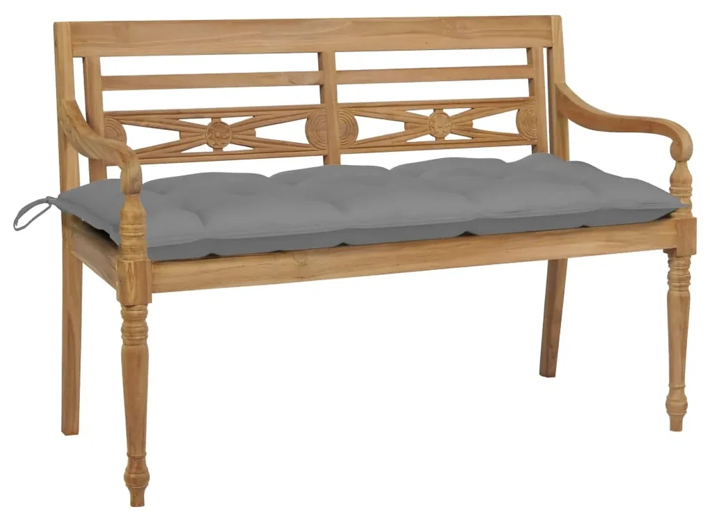 3062170 vidaXL Bancă Batavia cu pernă gri, 120 cm lemn masiv tec