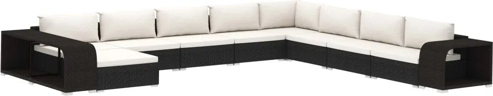 vidaXL Set mobilier de grădină cu perne, 11 piese, negru, poliratan